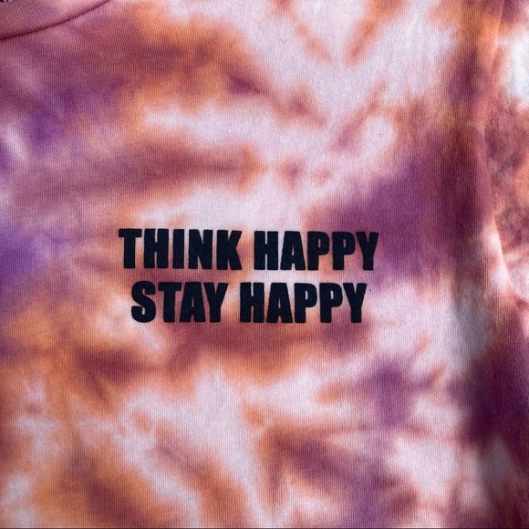 CUSTOM Color Tie Dye Think Happy Graphic Tee S Jrs - Picture 6 of 13